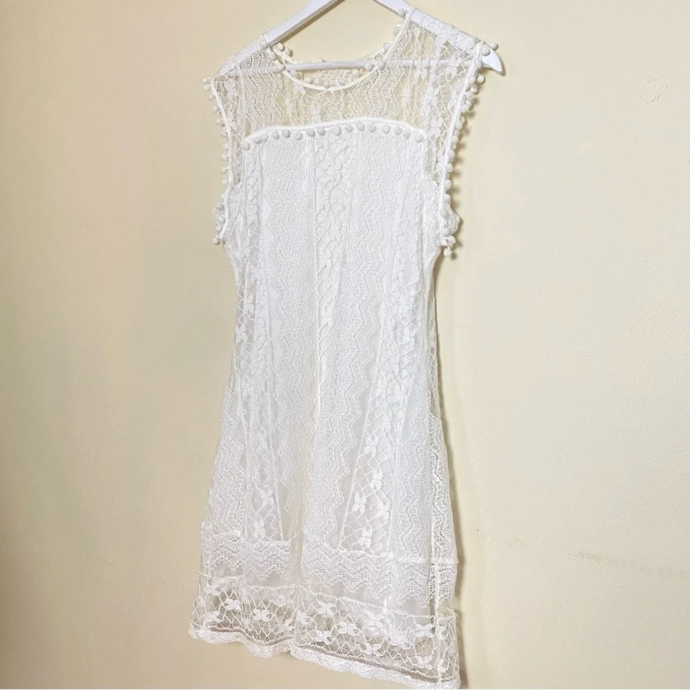 Knitted Laced White Fashion Summer Dress With Tassels. SZ L - Picture 10 of 14